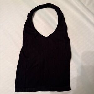 Black Ribbed Halter Tank Top